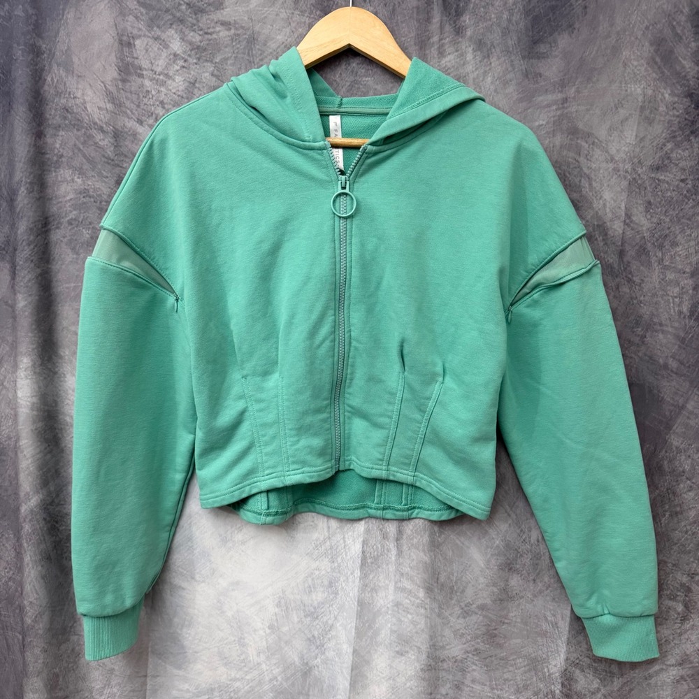 Fabletics Womens Medium Mint Green Corset Zip Up Cropped Hoodie Mesh Vents